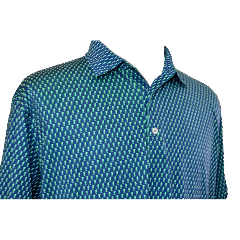 Donald Ross Sportswear Polo Shirt Mens L Navy Blue & Green Seahorse Print